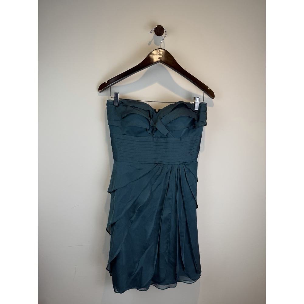 Adrianna Papell Strapless Ruffle Cocktail Party Dress Womens 4 Teal Green Formal